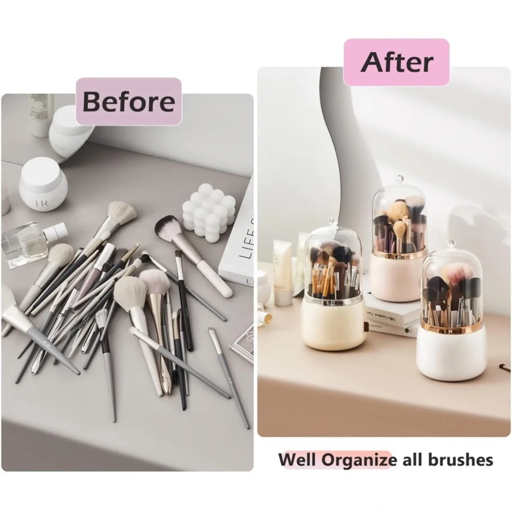 Makeup Brush Holder Organizer with Lid 360 rotating